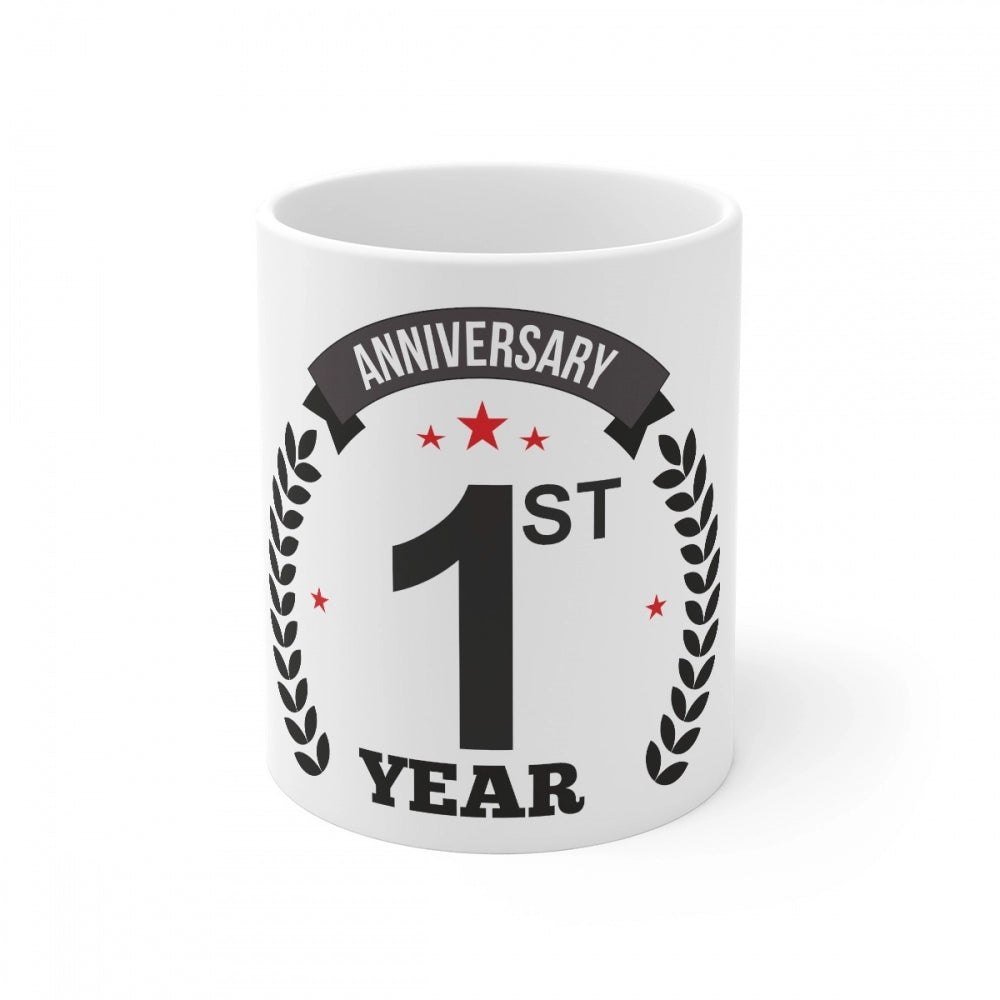 Generic Ceramic 1st Anniversary Printed Coffee Mug (Color: White, Capacity:330ml) Main image