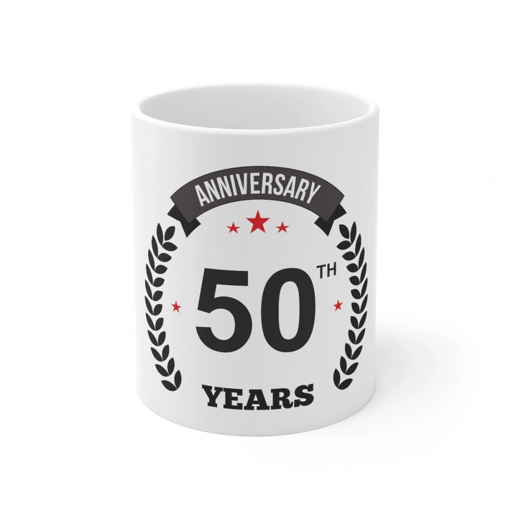 Generic Ceramic 50th Anniversary Printed Coffee Mug (Color: White, Capacity:330ml) Main image