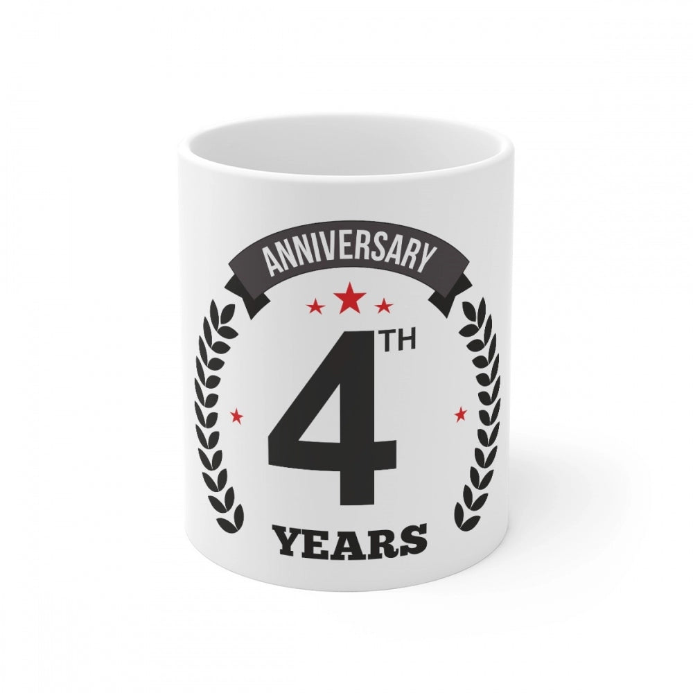 Generic Ceramic 4th Anniversary Printed Coffee Mug (Color: White, Capacity:330ml) Main image