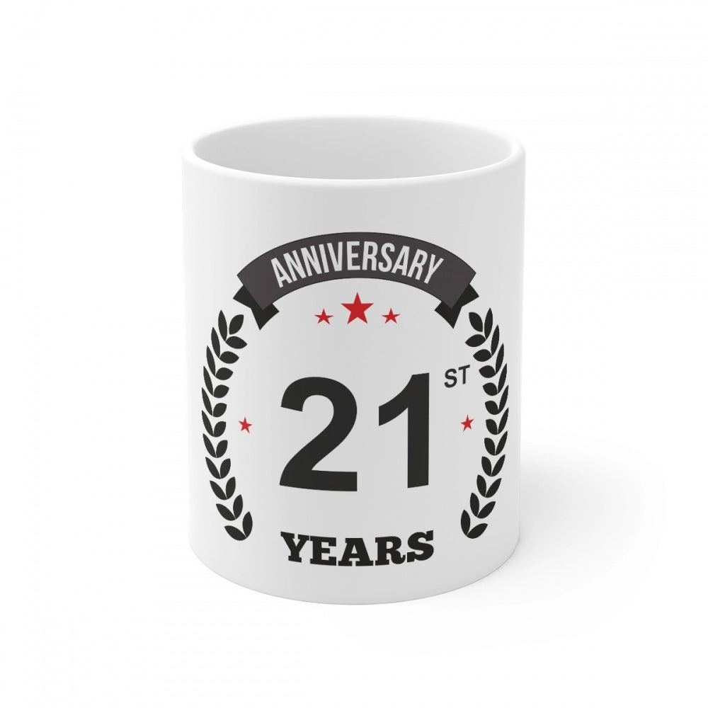 Generic Ceramic 21st Anniversary Printed Coffee Mug (Color: White, Capacity:330ml) Main image