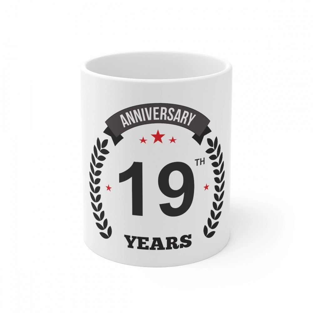 Generic Ceramic 19th Anniversary Printed Coffee Mug (Color: White, Capacity:330ml) Main image