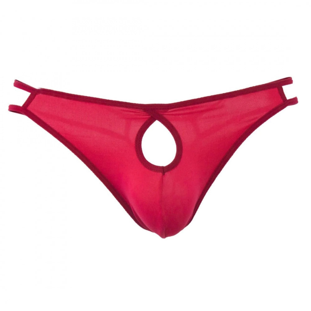Generic Men's Cotton Spandex Brief Thong Front Open Hole Notch Underwear (Red) Main image
