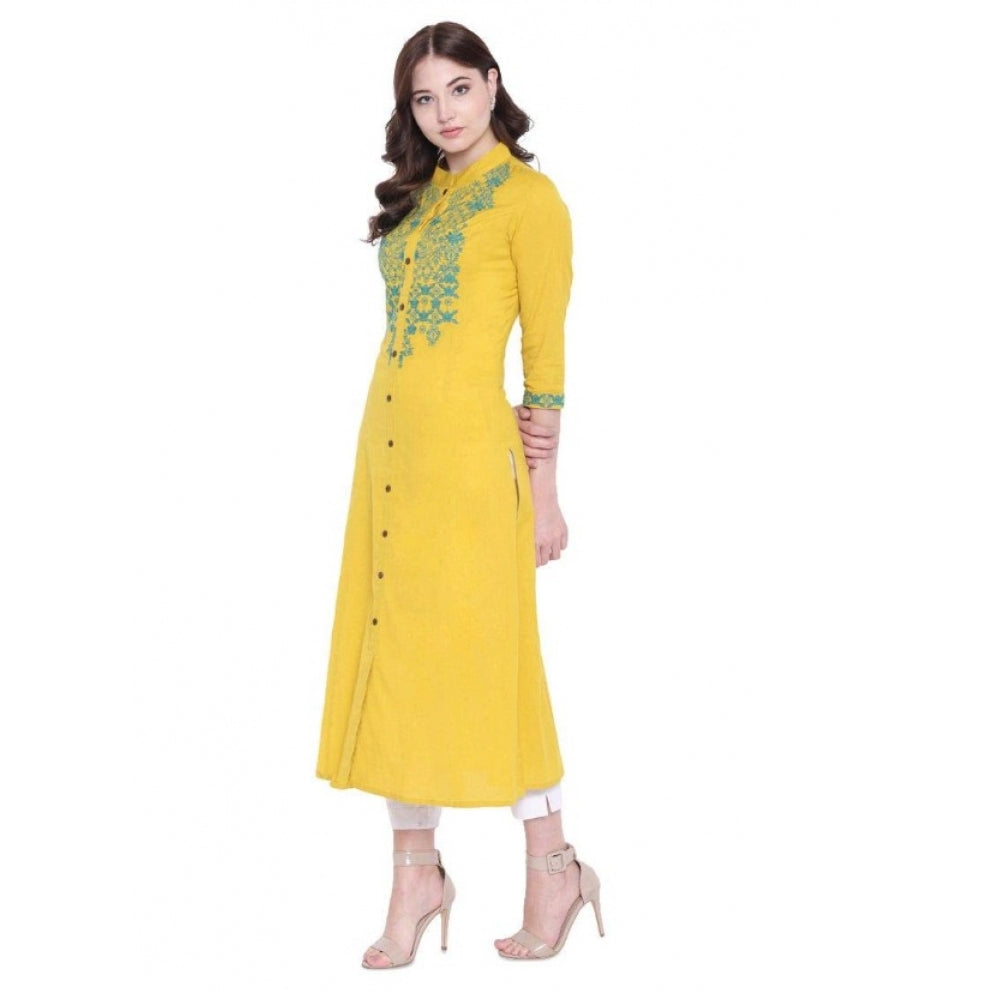 Generic Women's Khadi Embroidered Kurti (Yellow, Khadi) Secondary image