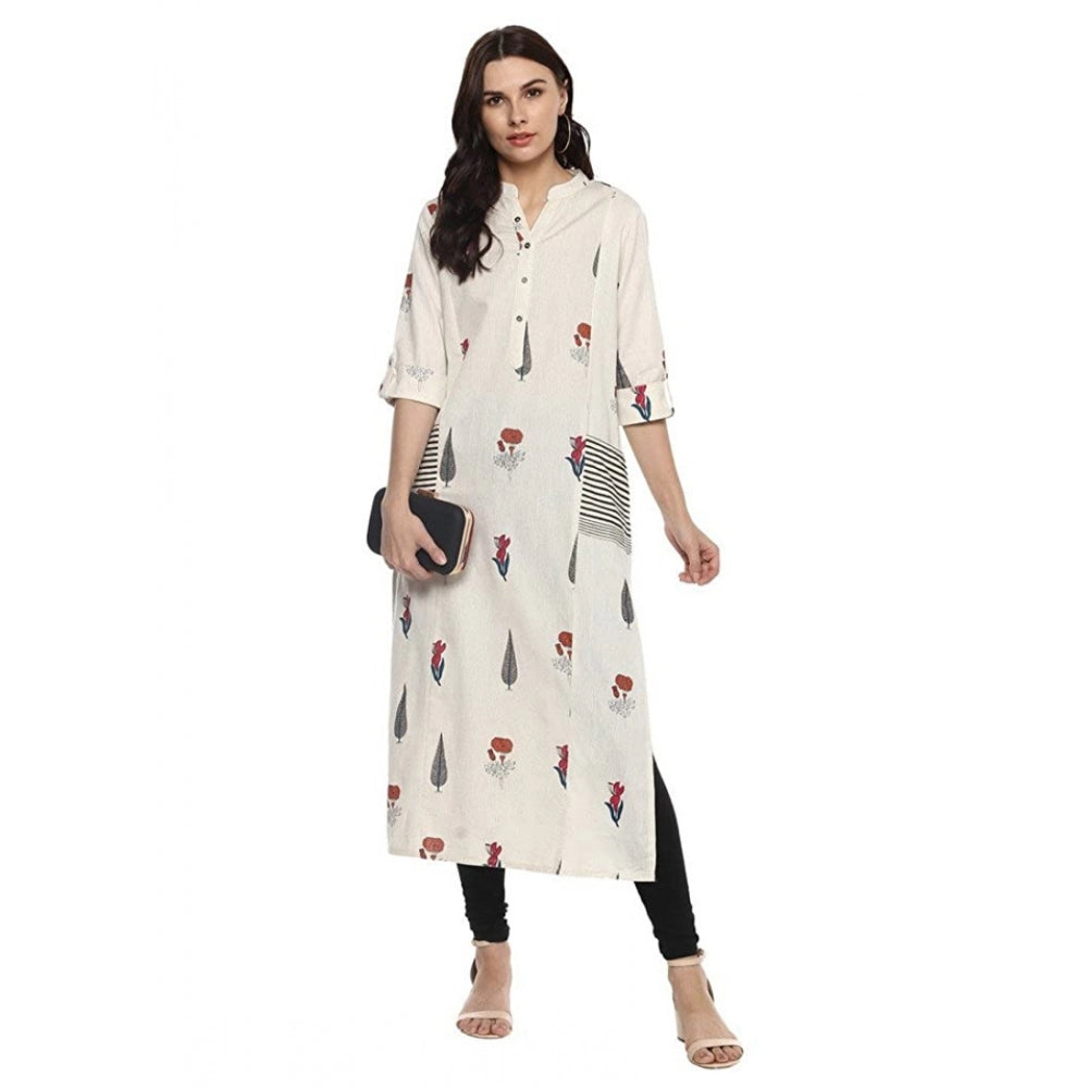 Generic Women's Khadi Printed A Line Kurti (Off White, Khadi) Secondary image