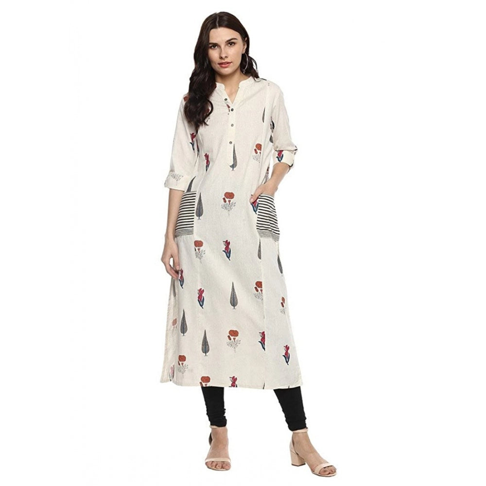 Generic Women's Khadi Printed A Line Kurti (Off White, Khadi) Main image