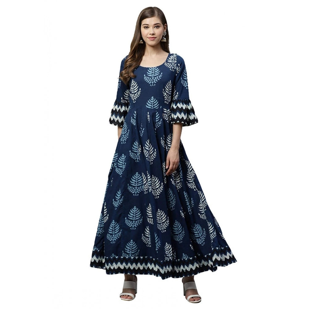 Generic Women's Cotton  Printed Regular Kurti (Blue, Cotton ) Main image