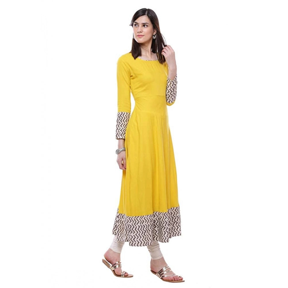 Generic Women's Rayon Printed Solid Anarkali Kurti (Yellow, Rayon) Secondary image