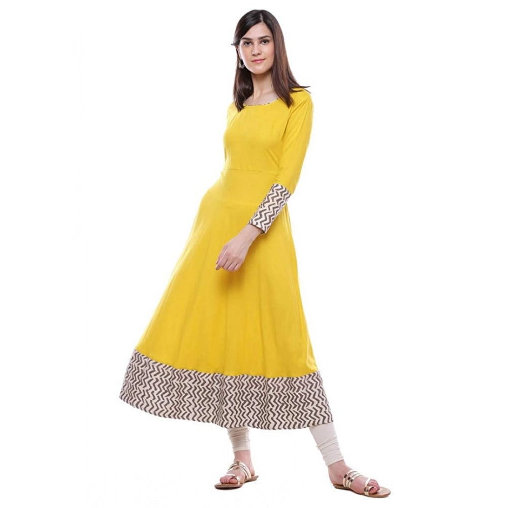 Generic Women's Rayon Printed Solid Anarkali Kurti (Yellow, Rayon) Main image