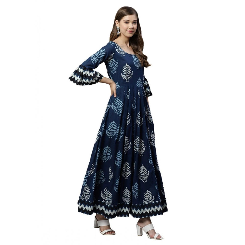Generic Women's Cotton  Printed Regular Kurti (Blue, Cotton ) Secondary image
