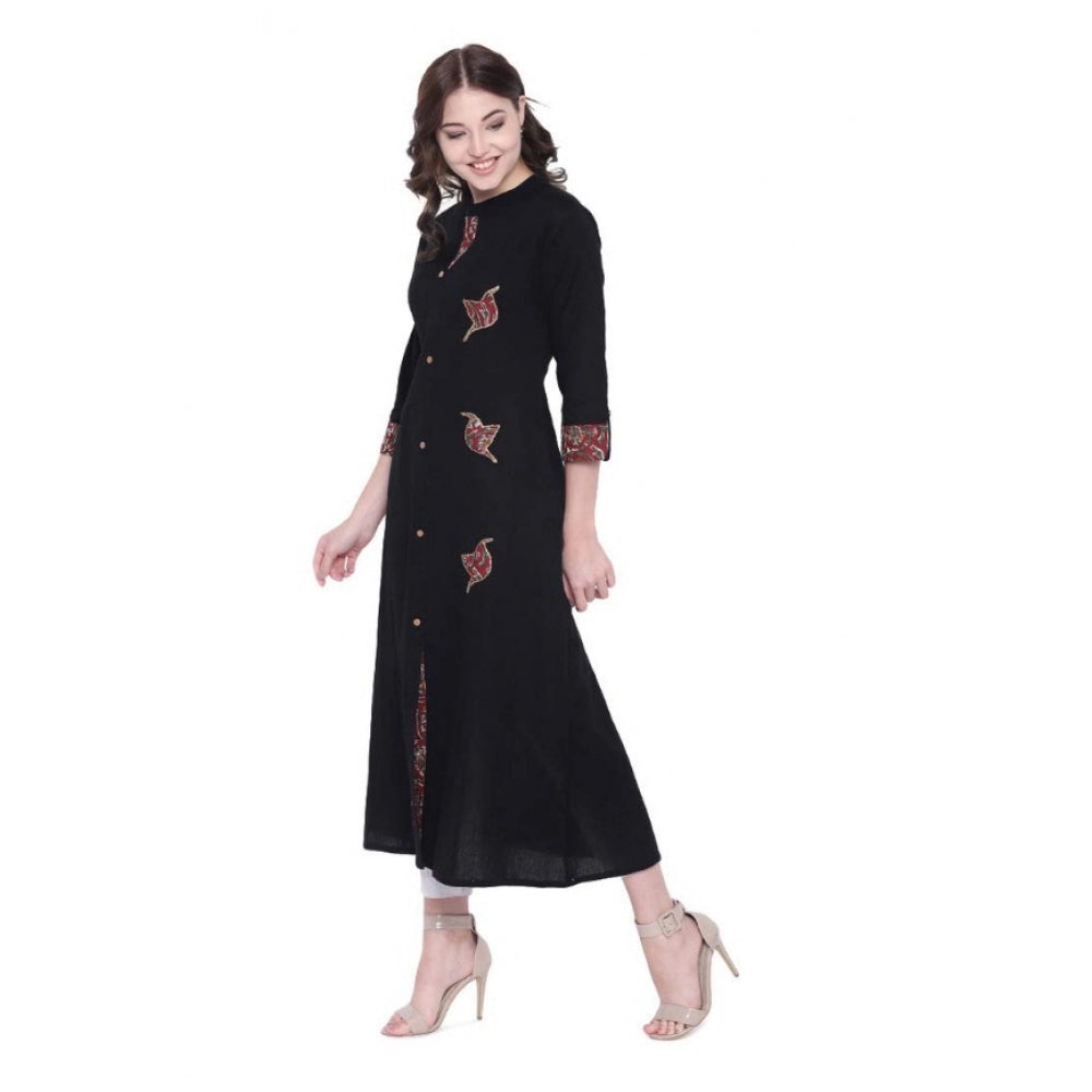 Generic Women's Khadi Printed A Line Kurti  (Black, Khadi) Secondary image
