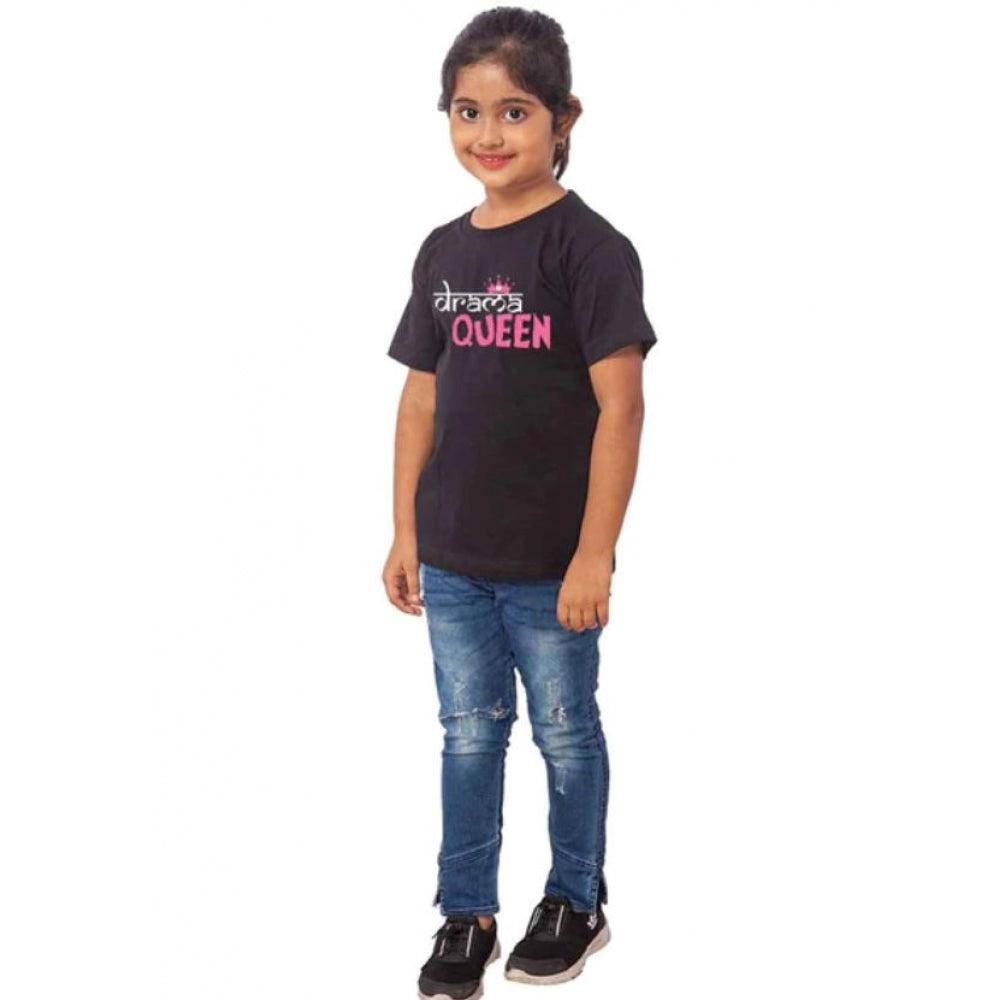 Generic Girls Cotton Drama Queen Half Sleeve TShirt (Black) Secondary image