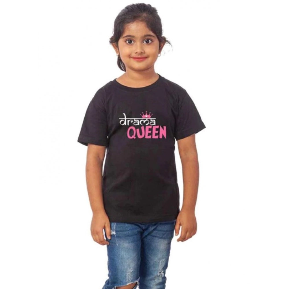 Generic Girls Cotton Drama Queen Half Sleeve TShirt (Black) Main image