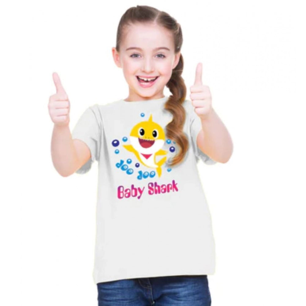 Generic Girls Cotton Baby Shark Half Sleeve TShirt (White) Main image