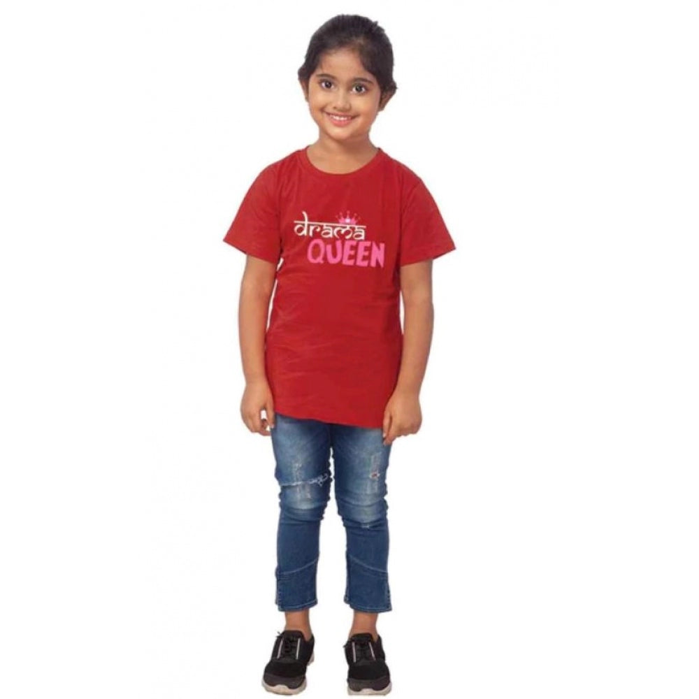 Generic Girls Cotton Drama Queen Half Sleeve TShirt (Maroon) Main image