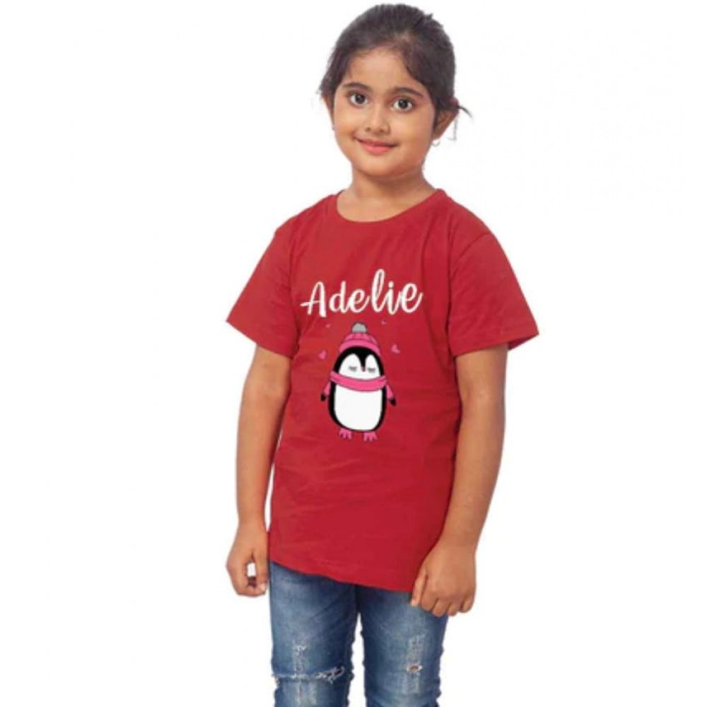 Generic Girls Cotton Adelie Half Sleeve TShirt (Maroon) Secondary image