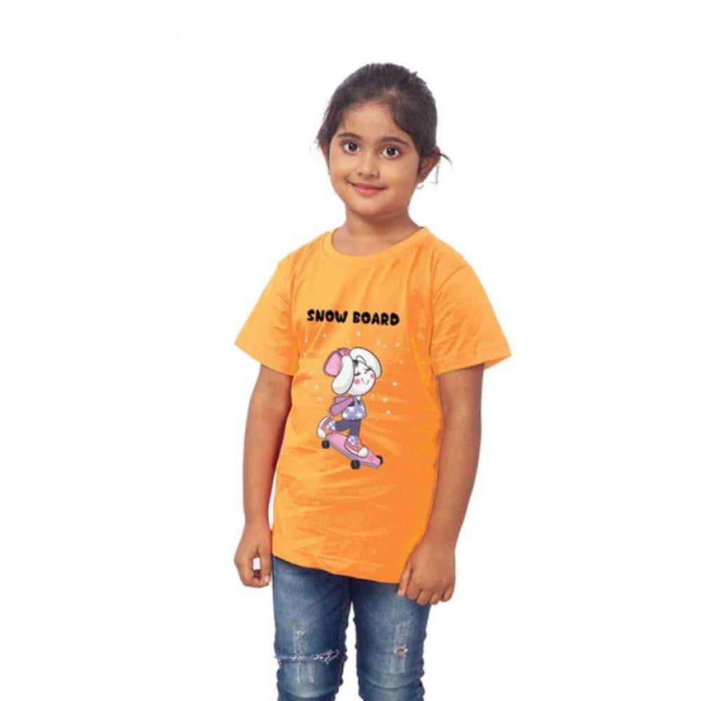 Generic Girls Cotton Snow Board Half Sleeve TShirt (Mustard) Secondary image