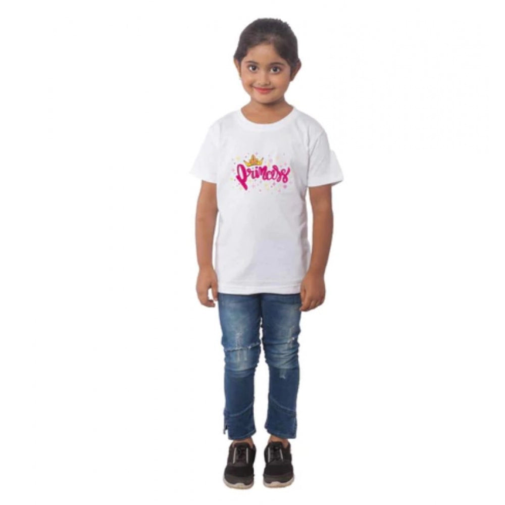 Generic Girls Cotton Princess Half Sleeve TShirt (White) Main image