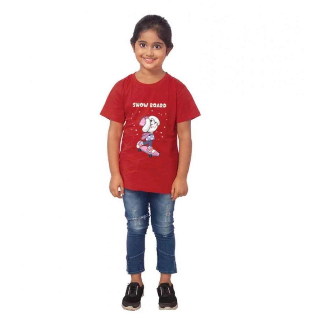 Generic Girls Cotton Snow Board Half Sleeve TShirt (Maroon) Main image