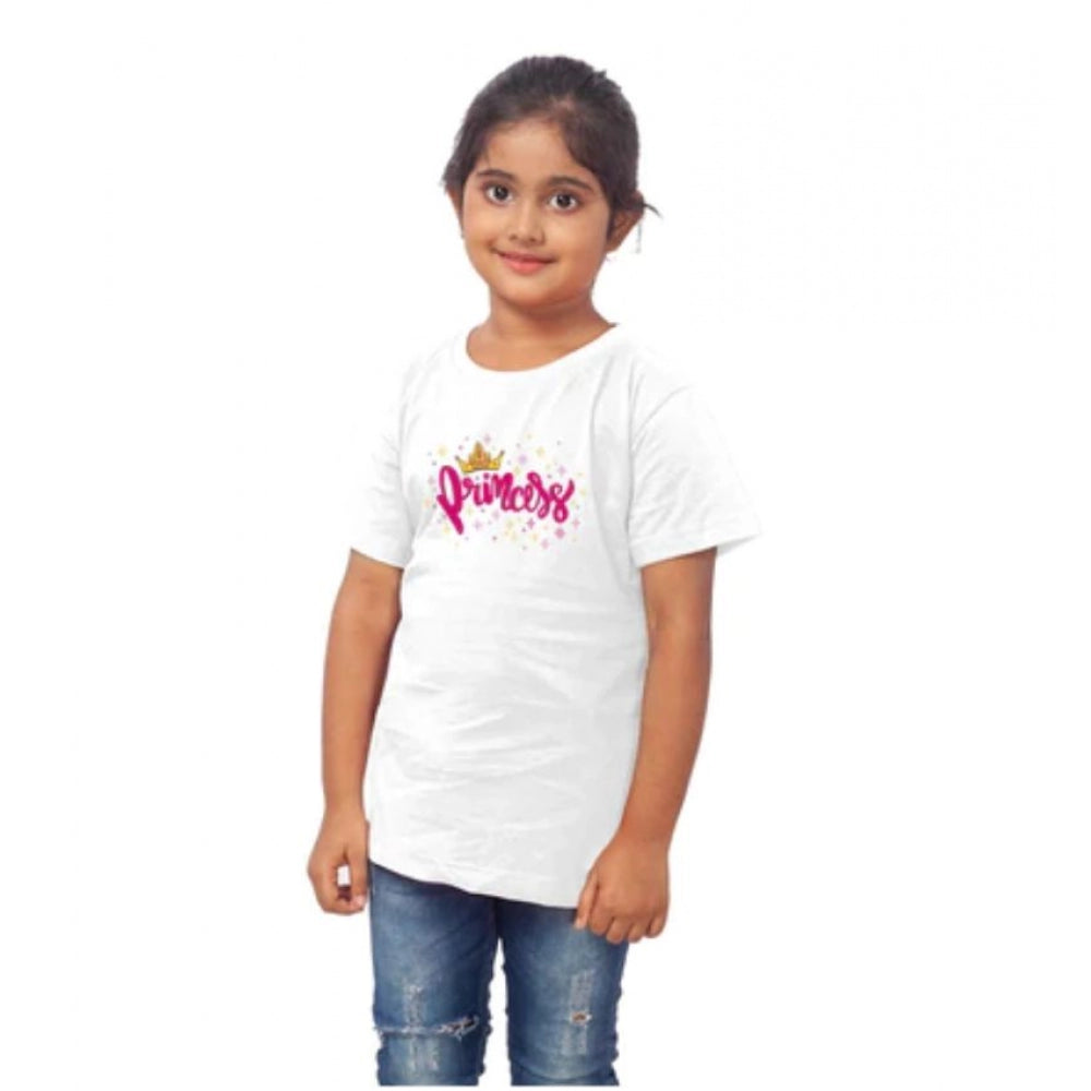 Generic Girls Cotton Princess Half Sleeve TShirt (White) Secondary image