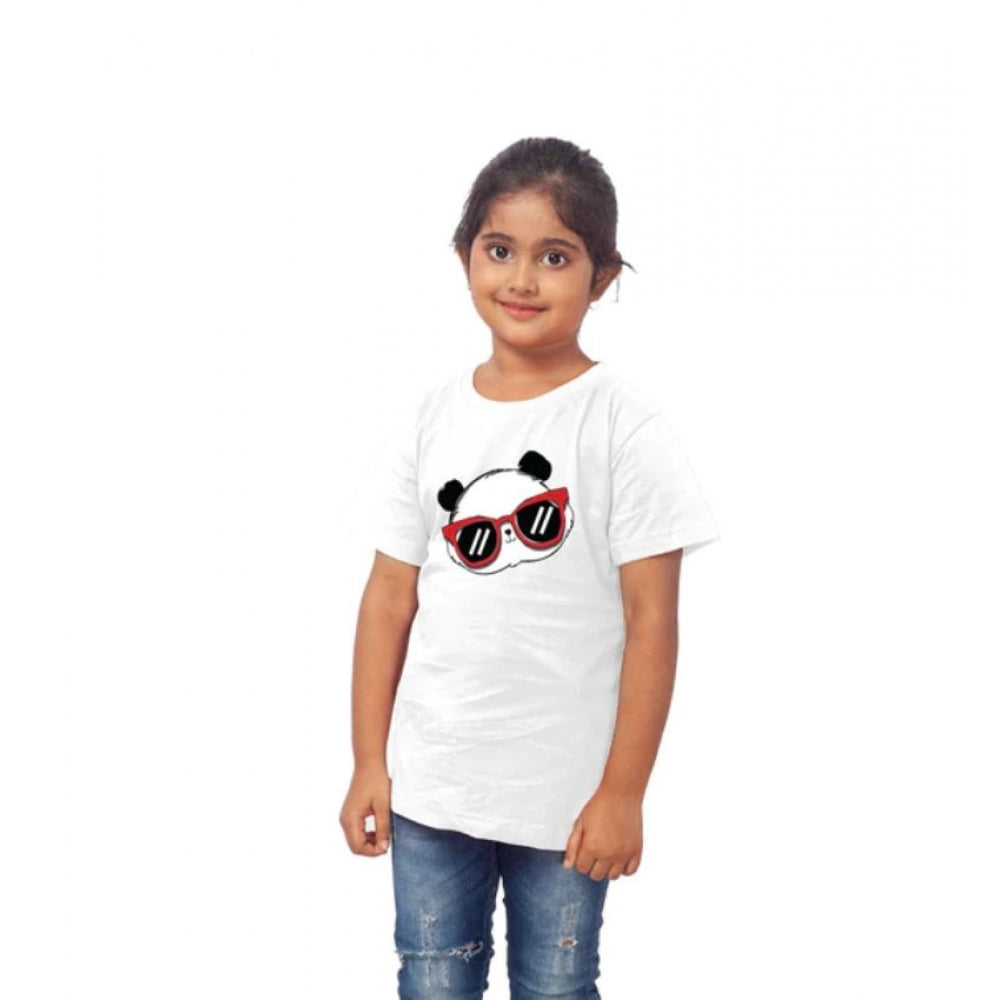 Generic Girls Cotton Panda Glass Half Sleeve TShirt (White) Secondary image