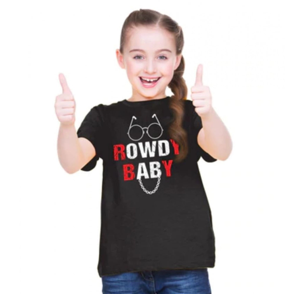 Generic Girls Cotton Rowdy Baby Half Sleeve TShirt (Black) Main image