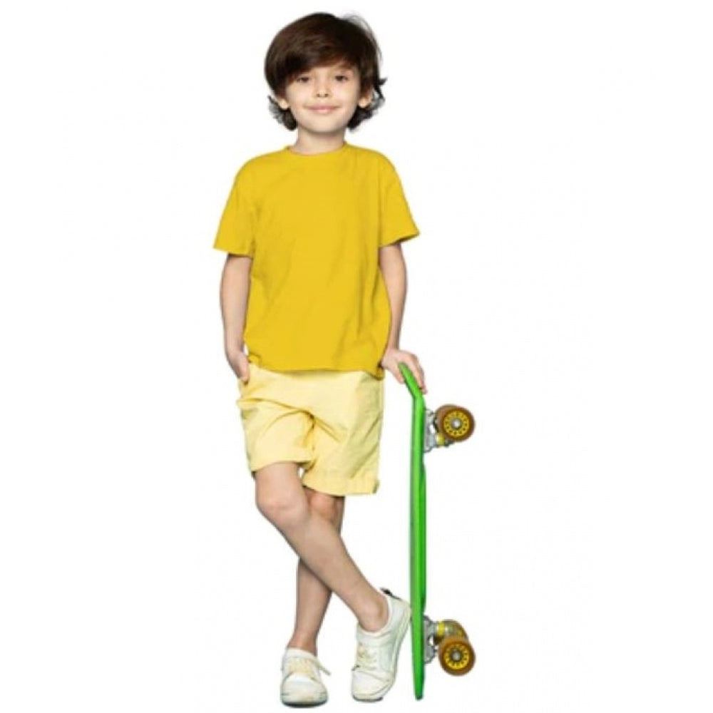 Generic Boys Cotton Plain Half Sleeve TShirt (Yellow) Main image
