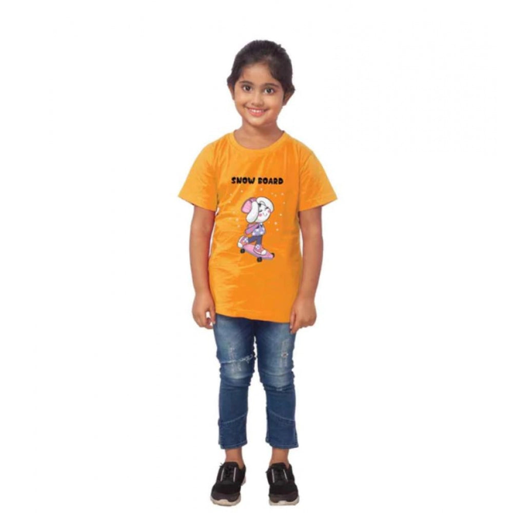 Generic Girls Cotton Snow Board Half Sleeve TShirt (Mustard) Main image