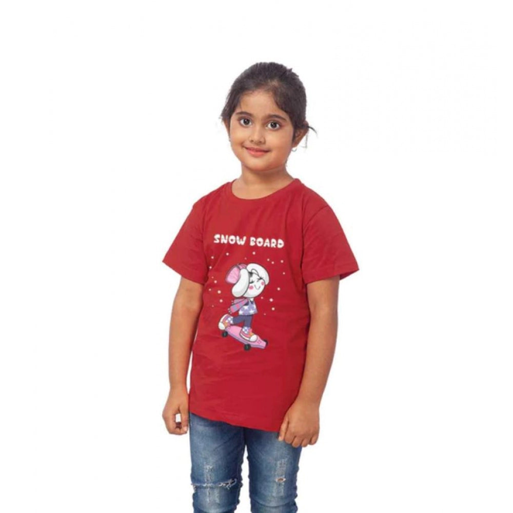 Generic Girls Cotton Snow Board Half Sleeve TShirt (Maroon) Secondary image