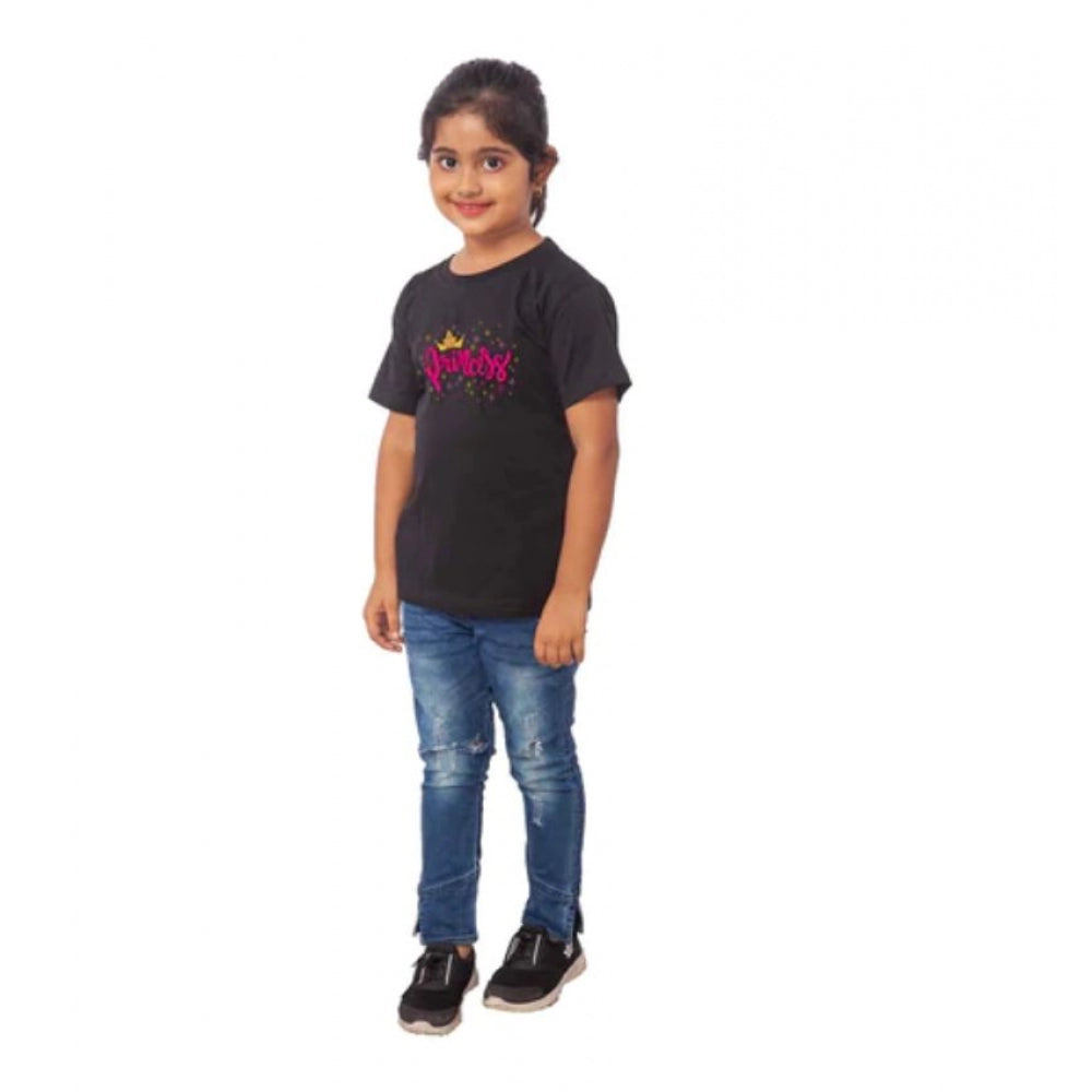 Generic Girls Cotton Princess Half Sleeve TShirt (Black) Main image