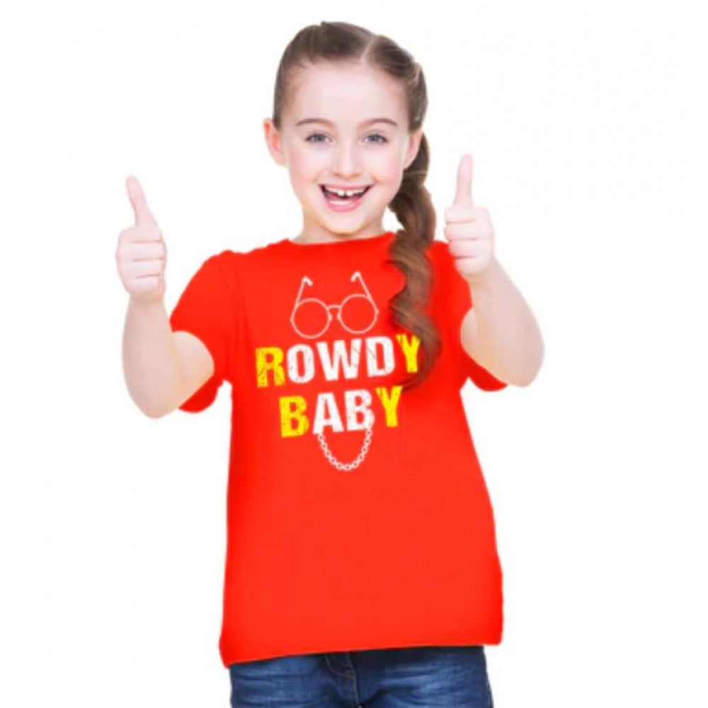 Generic Girls Cotton Rowdy Baby Half Sleeve TShirt (Red) Main image