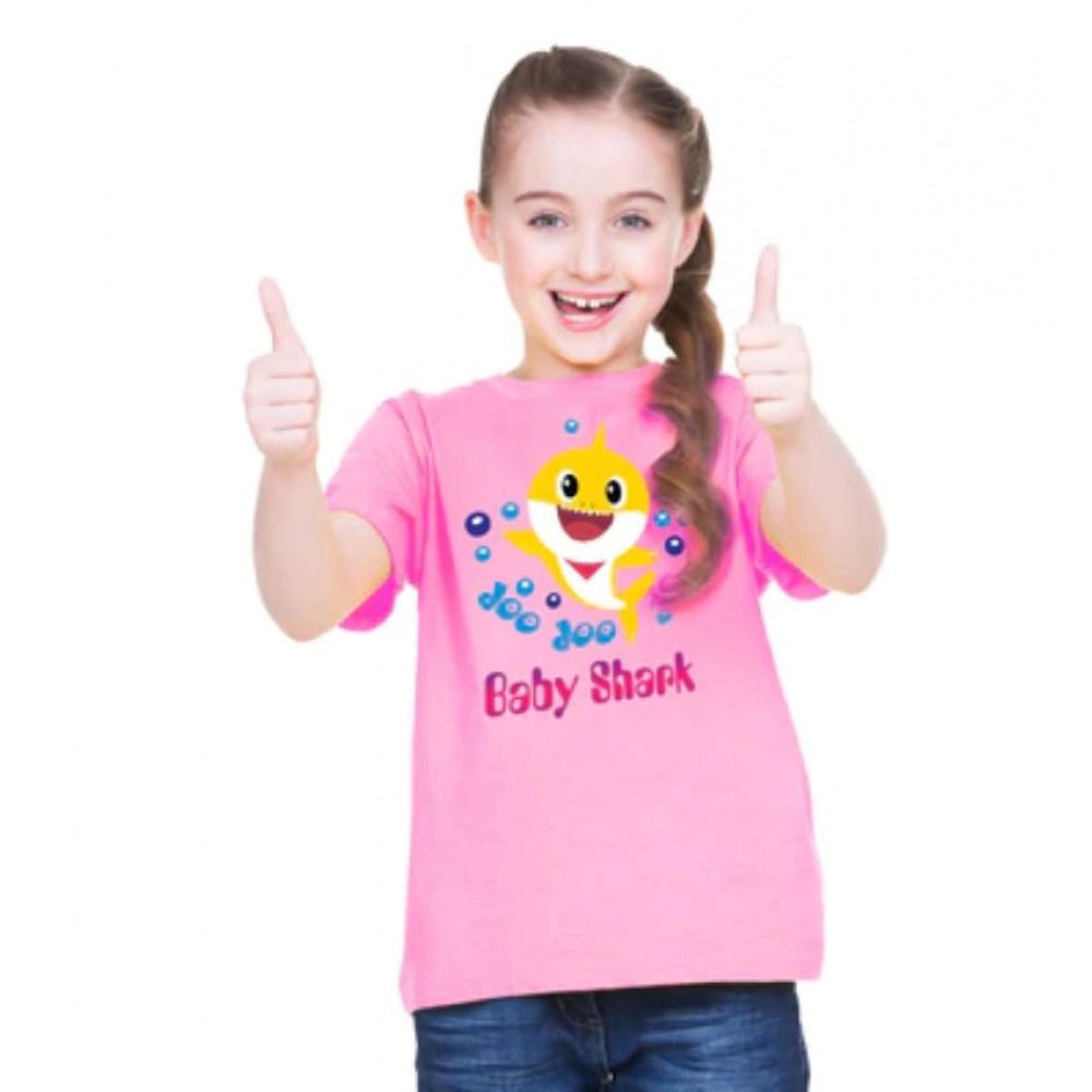Generic Girls Cotton Baby Shark Half Sleeve TShirt (Pink) Main image