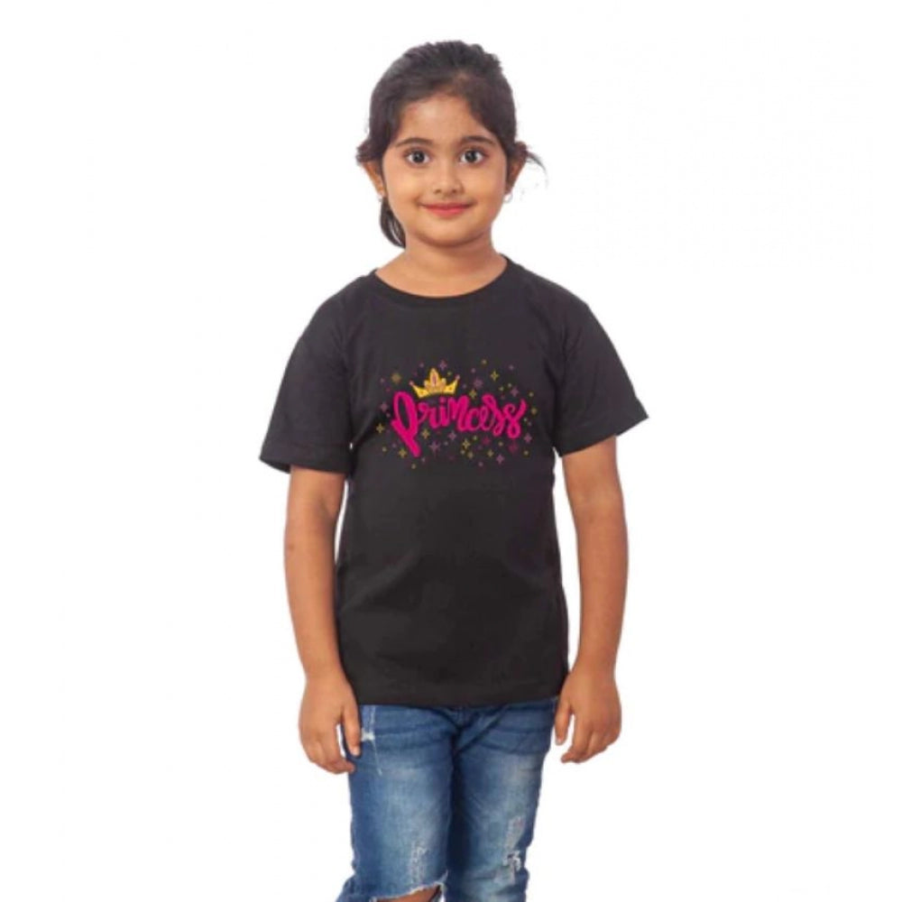 Generic Girls Cotton Princess Half Sleeve TShirt (Black) Secondary image