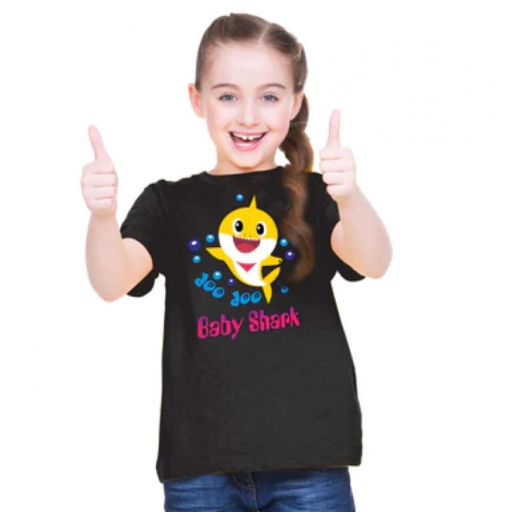 Generic Girls Cotton Baby Shark Half Sleeve TShirt (Black) Main image