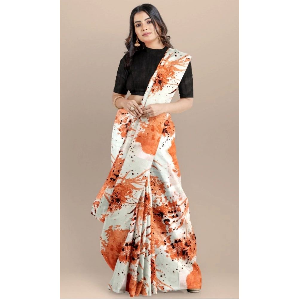 Generic Women's Joya Silk Saree with Blouse (Orange, 5-6 Mtrs) Secondary image