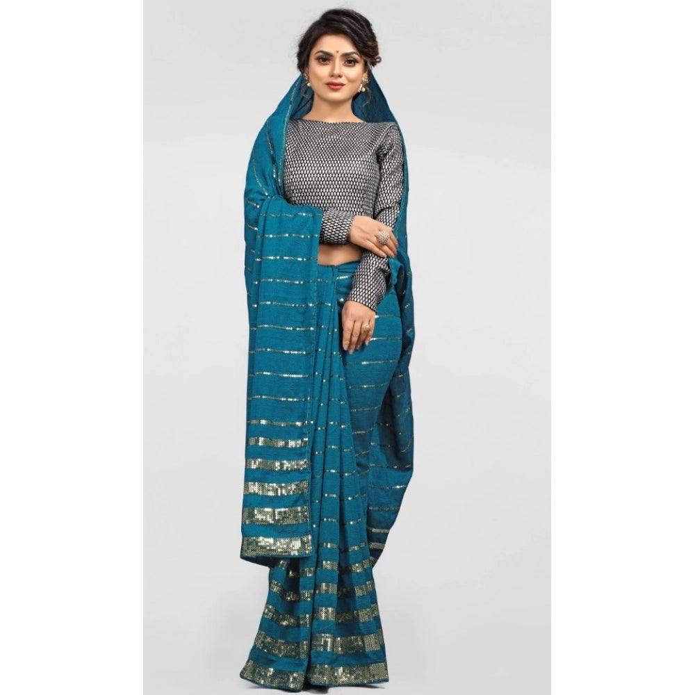 Generic Women's Vichitra Saree with Blouse (Rama, 5-6 Mtrs) Secondary image
