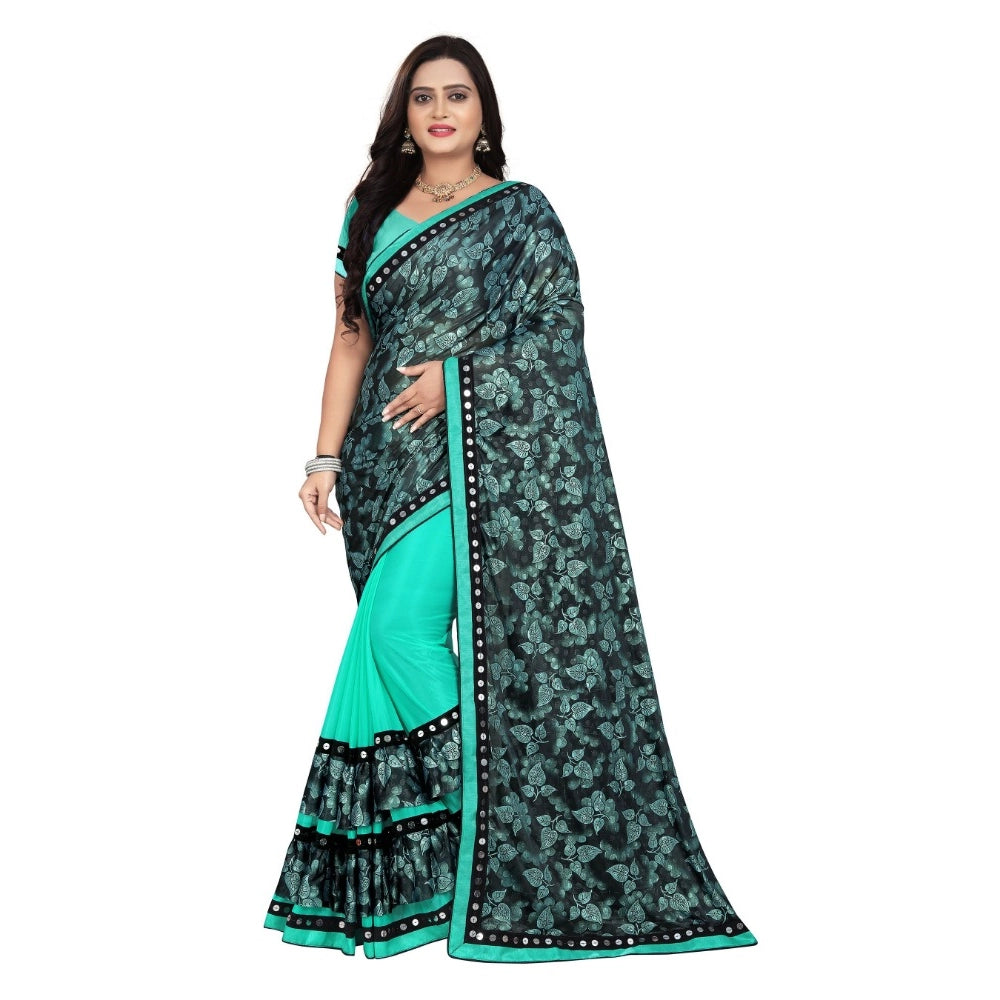 Generic Women's Lycra Blend Saree with Blouse (Rama, 5-6 Mtrs) Main image