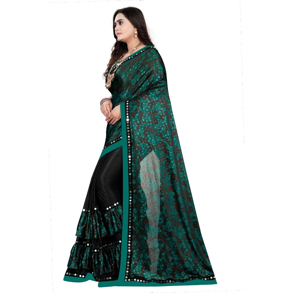 Generic Women's Lycra Blend Saree with Blouse (Green, 5-6 Mtrs) Secondary image