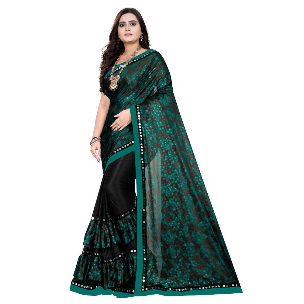 Generic Women's Lycra Blend Saree with Blouse (Green, 5-6 Mtrs) Main image