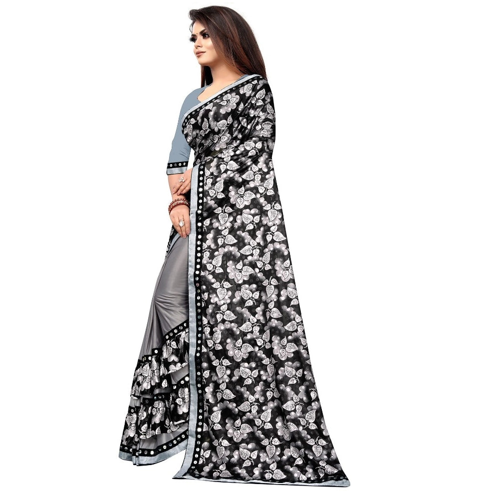 Generic Women's Lycra Blend Saree with Blouse (Grey, 5-6 Mtrs) Secondary image