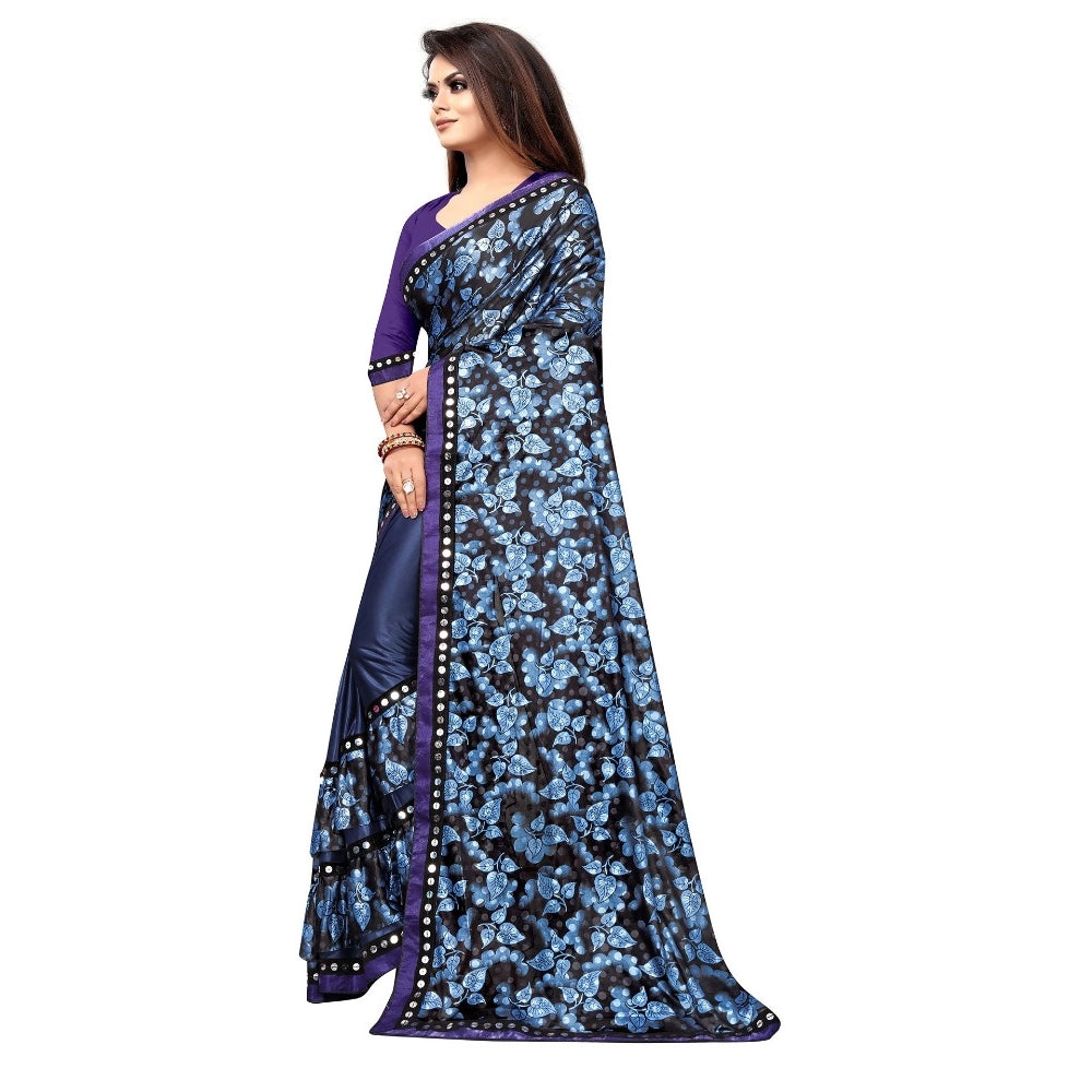 Generic Women's Lycra Blend Saree with Blouse (Blue, 5-6 Mtrs) Secondary image