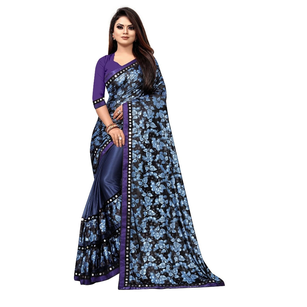 Generic Women's Lycra Blend Saree with Blouse (Blue, 5-6 Mtrs) Main image