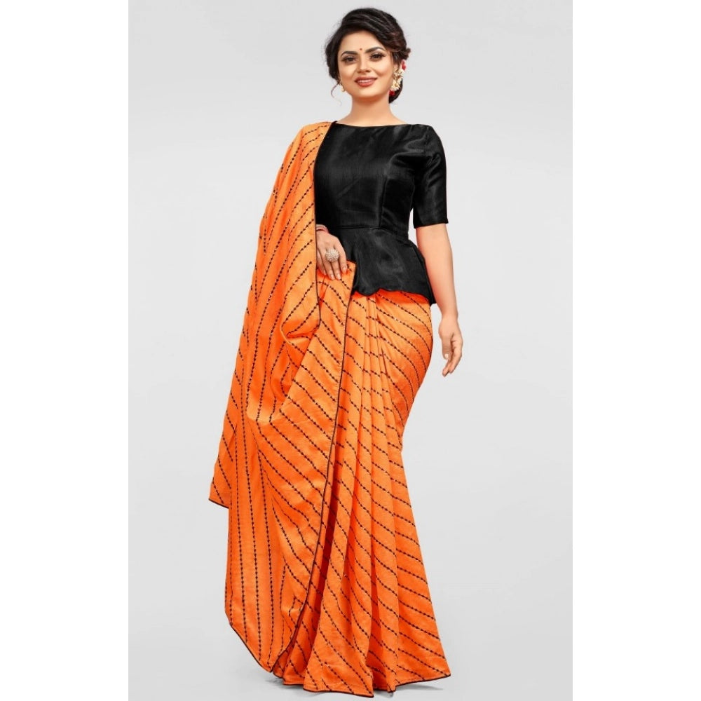 Generic Women's Vichitra Saree with Blouse (Orange, 5-6 Mtrs) Secondary image