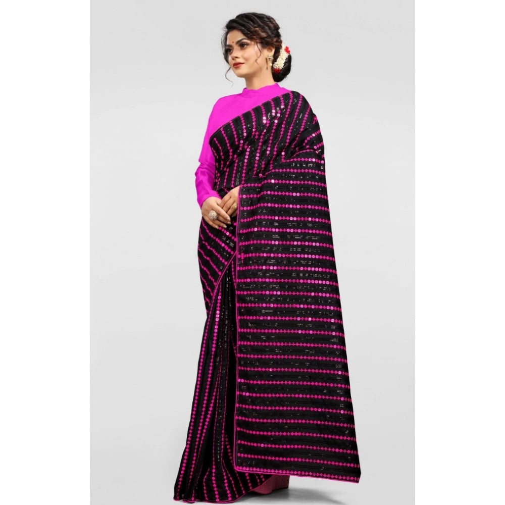 Generic Women's Vichitra Saree with Blouse (Pink, 5-6 Mtrs) Secondary image