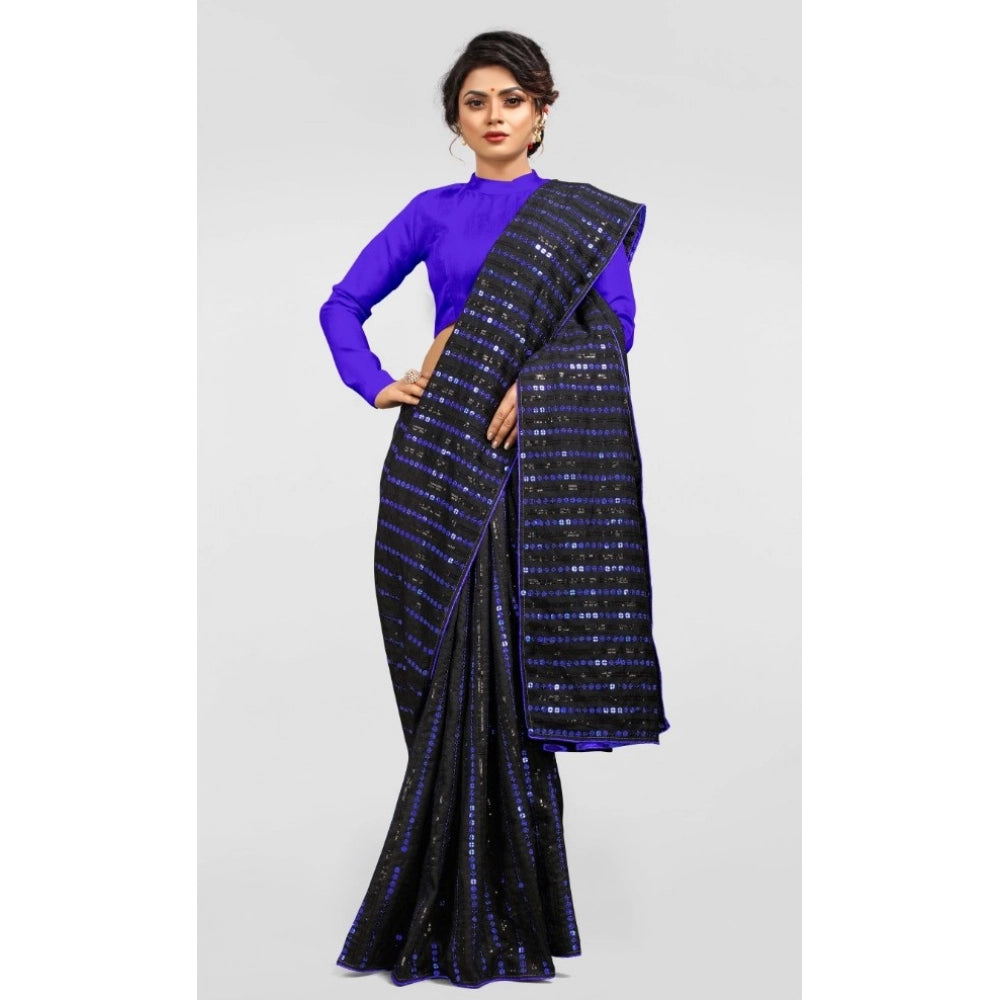 Generic Women's Vichitra Saree with Blouse (Blue, 5-6 Mtrs) Secondary image