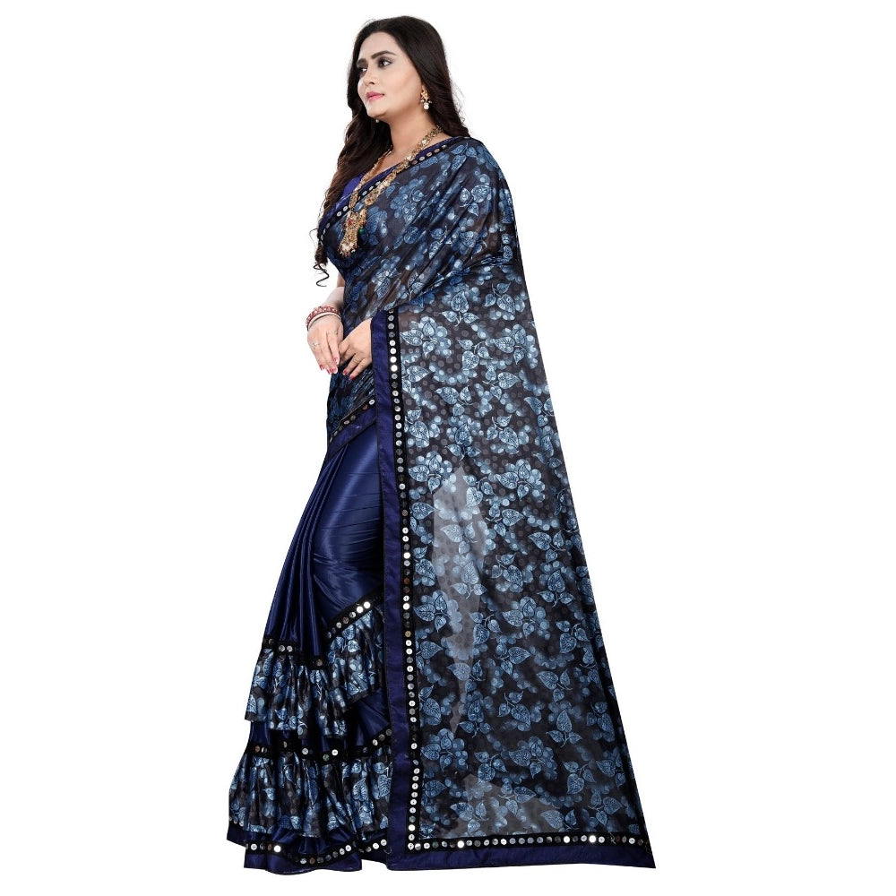 Generic Women's Lycra Blend Saree with Blouse (Blue, 5-6 Mtrs) Secondary image