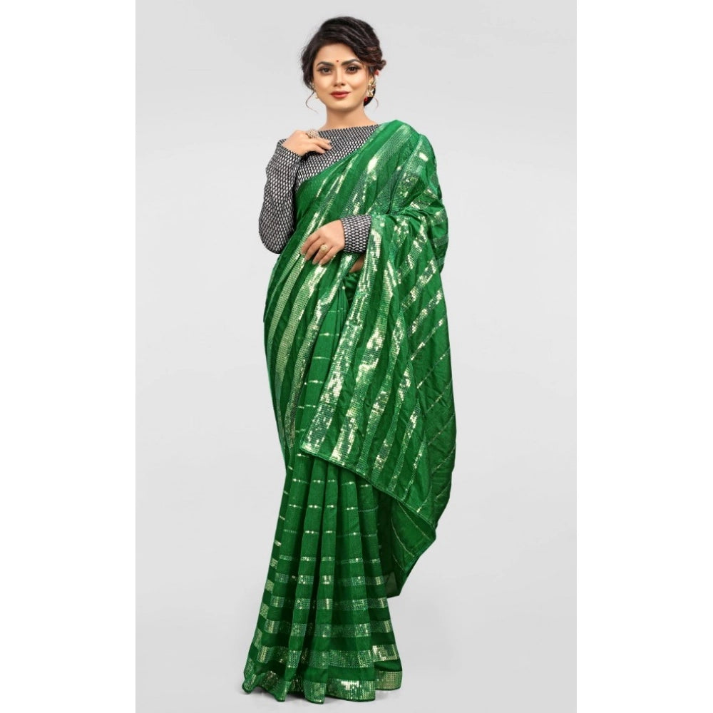 Generic Women's Vichitra Saree with Blouse (Green, 5-6 Mtrs) Secondary image
