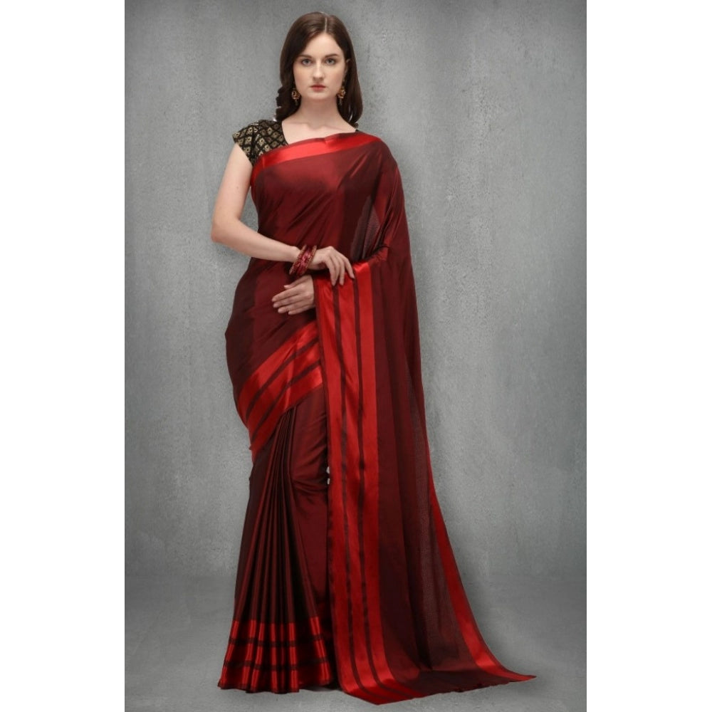 Generic Women's Satin Silk Saree with Blouse (Red, 5-6 Mtrs) Secondary image