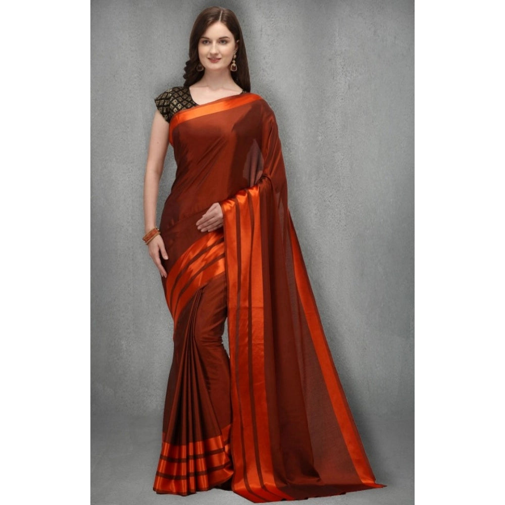 Generic Women's Satin Silk Saree with Blouse (Orange, 5-6 Mtrs) Secondary image