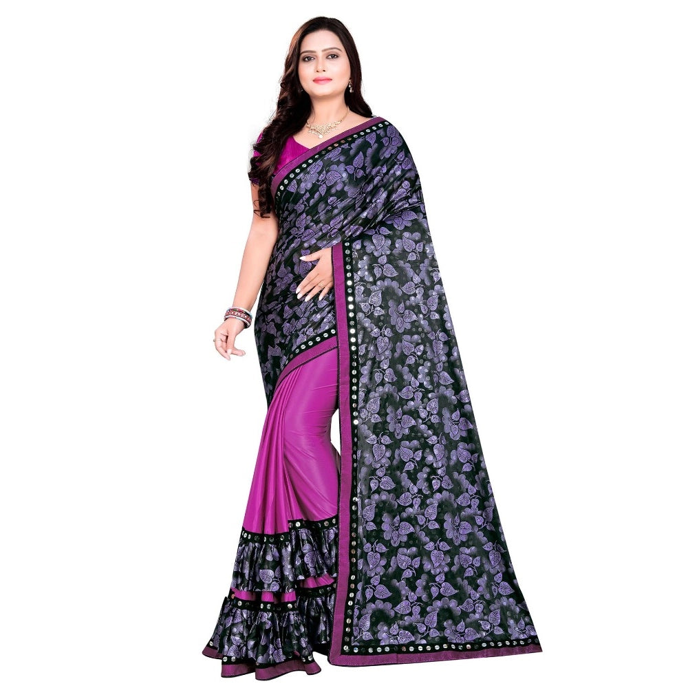Generic Women's Lycra Blend Saree with Blouse (Purple, 5-6 Mtrs) Main image