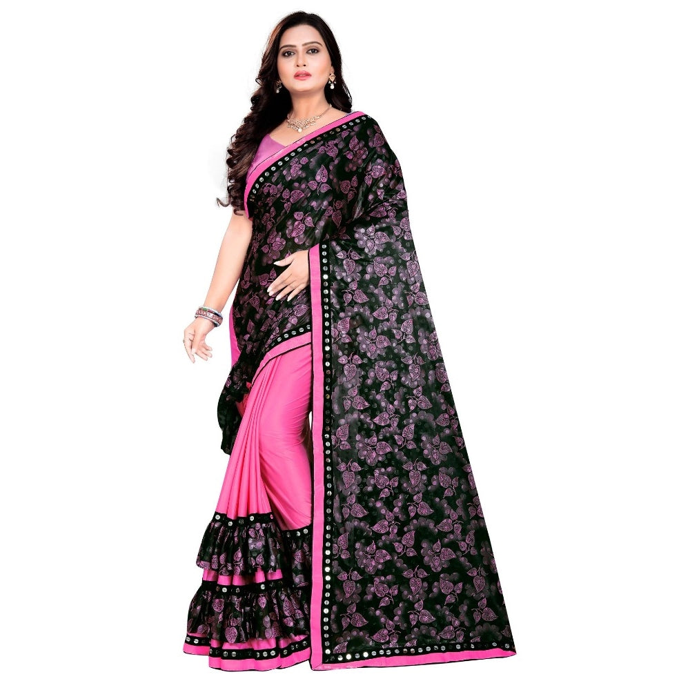 Generic Women's Lycra Blend Saree with Blouse (Pink, 5-6 Mtrs) Main image